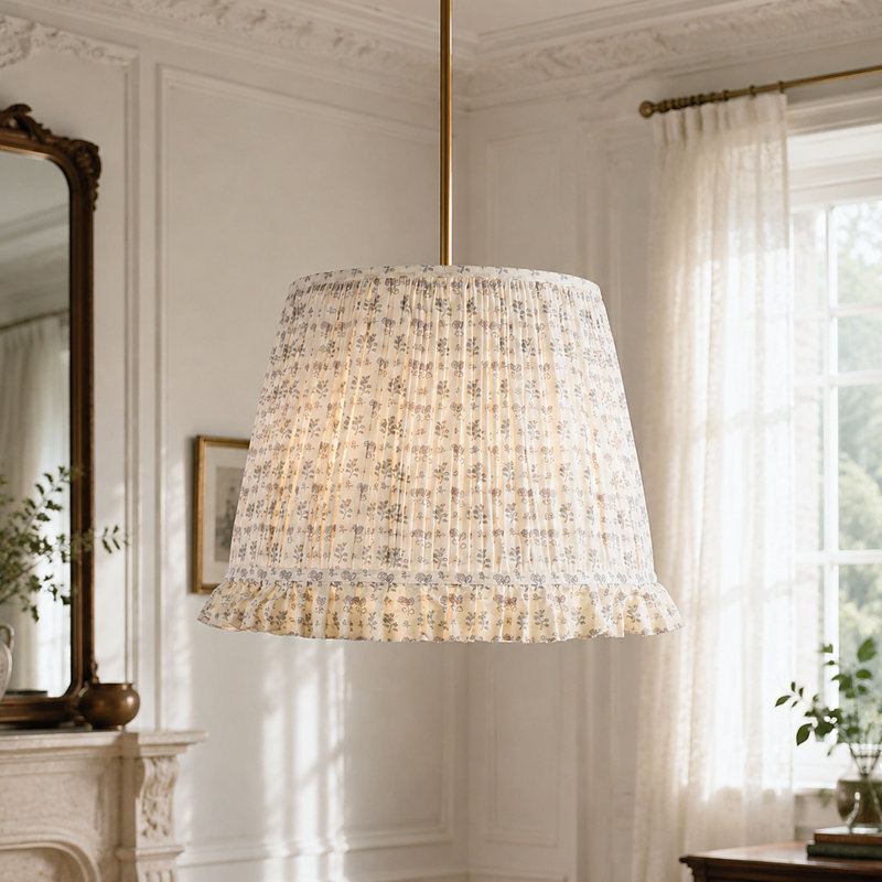 4-Light Brass Dimmable 21" Width Pendant Light, Gray Floral