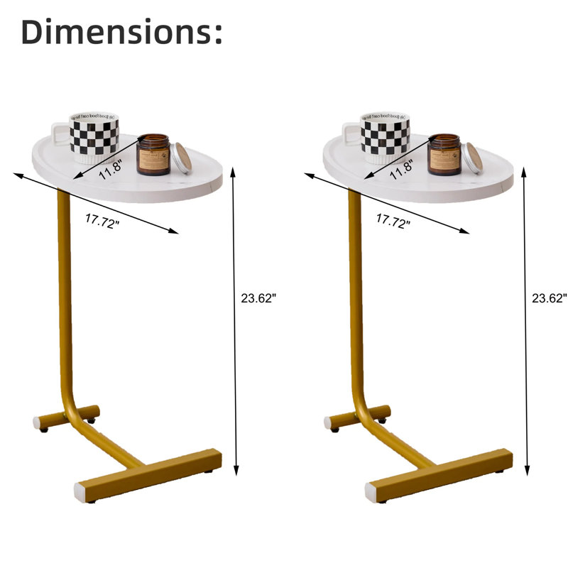 Table d'appoint 2 pièces en forme de C, Blanc / Doré, 2