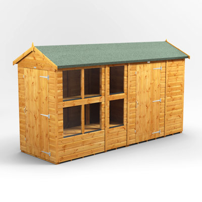 Powersheds 12 x 4ft Timber Tongue & Groove Apex Potting Shed Combi (includes 6ft Side Store)
