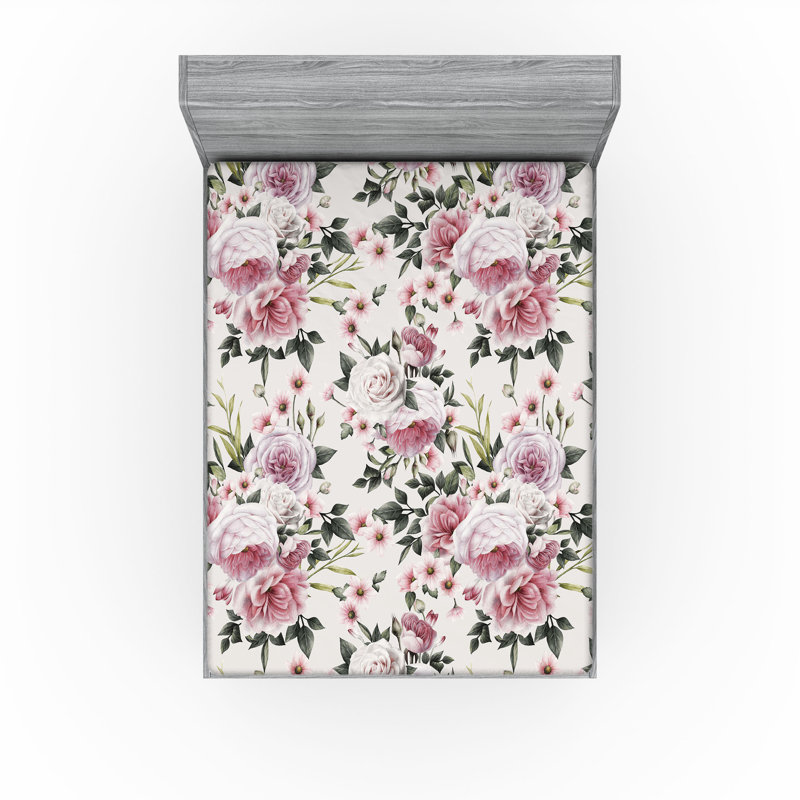 Drap-housse à motif floral Ambesonne, Vert armée, rose pastel / floral, Drap-housse de taille double