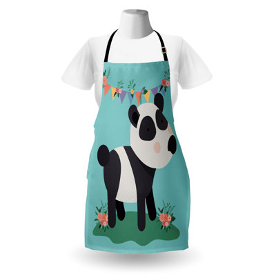 East Urban Home Panda Apron Unisex s Party with Flowers Adult Size Seafoam Dark Taupe Grey