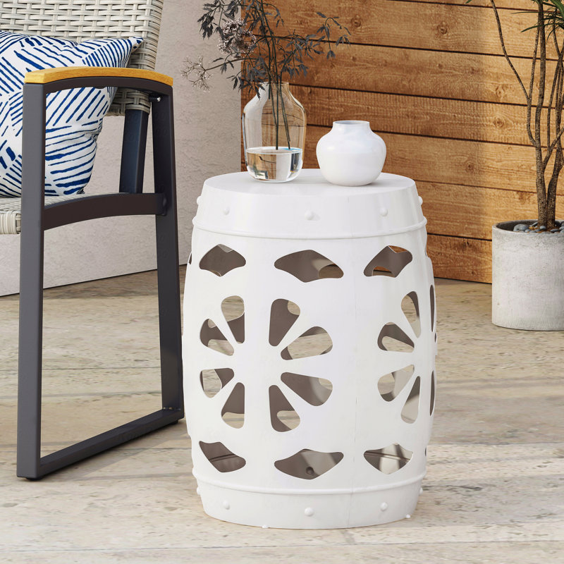 Metal Patio End Table, White