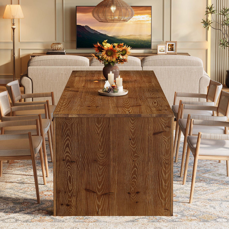 78.8" Solid Wood Dining Table for 6, Farmhouse Rectangular Kitchen Table with Heavy Duty Base
