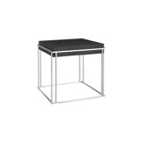 Burnt Cube Side Table, Chamcha Wood, Stainless Steel Base