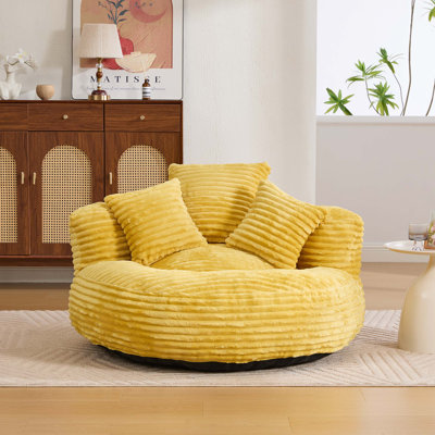Fauteuil à billes surdimensionné en velours côtelé avec dossier haut, accoudoirs ergonomiques, trois coussins et rembourrage en mousse de qualité supérieure pour adultes et enfants.