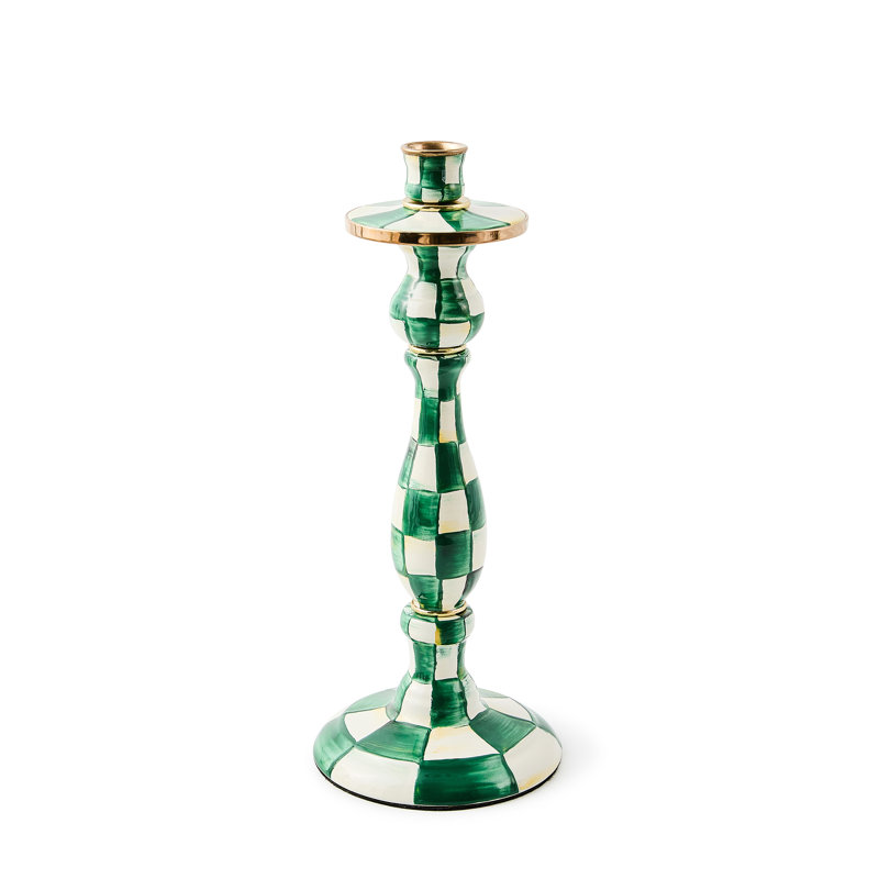 Emerald Check Large Candlestick