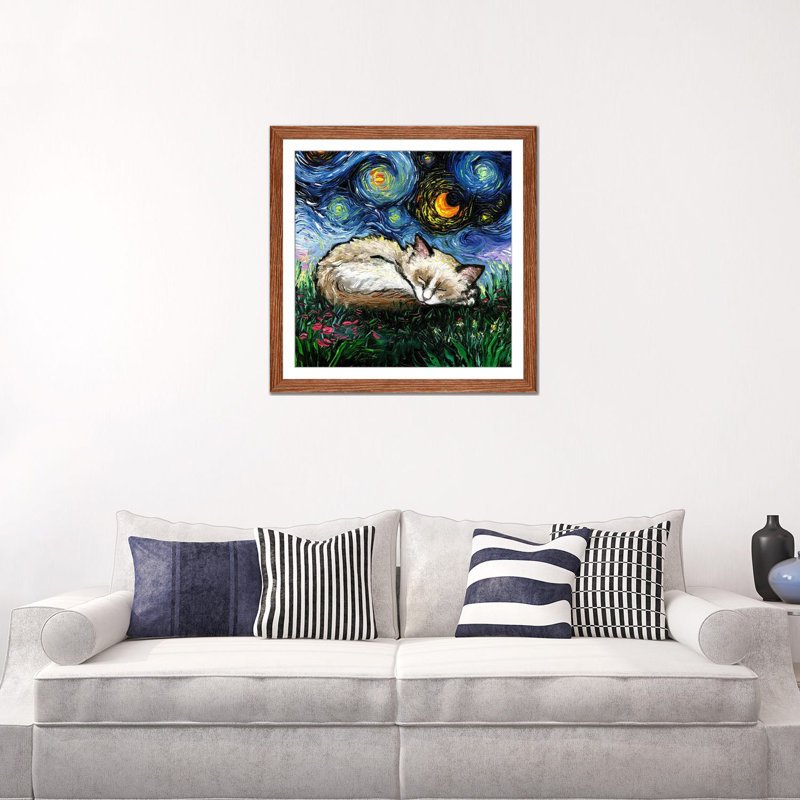 Sleepy Ragdoll Kitten Night, H 24 po x l 24 po x P 1 po, Blanc, Papier avec cadre en bois Classic