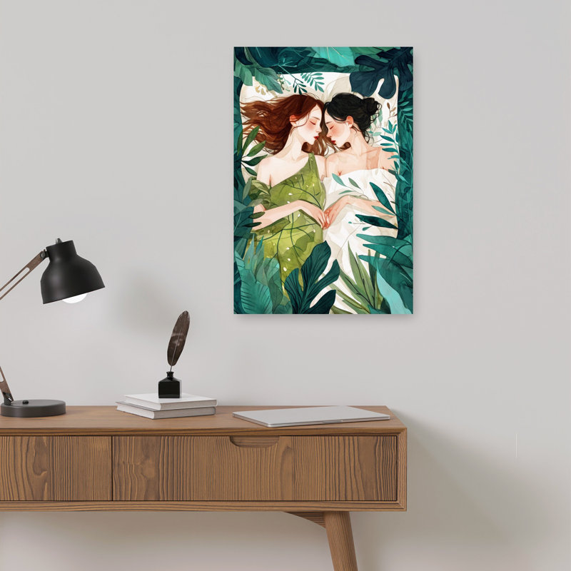 Tender Green Embrace Dreamy Organic Peaceful Nature Tropical Wall Art Print 1 Piece Wrapped Canvas Wall Art