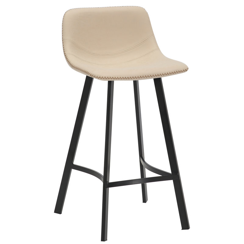 Banaz Upholstered and Faux Leather Bar Stool with Steel Frame, Cream