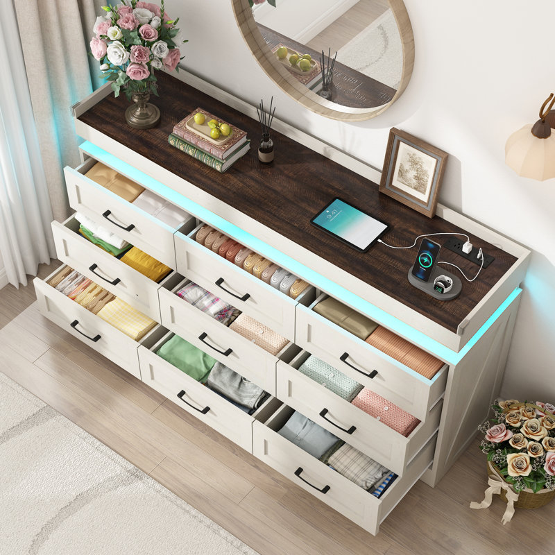 Kaylun 9 Drawer 63"W Dresser With LED Light And Charging Station