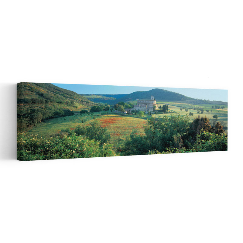 High Angle View Of A Church Abbazia Di Sant Antimo Tuscany Italy by Peter Adams - Wrapped Canvas Panoramic Print