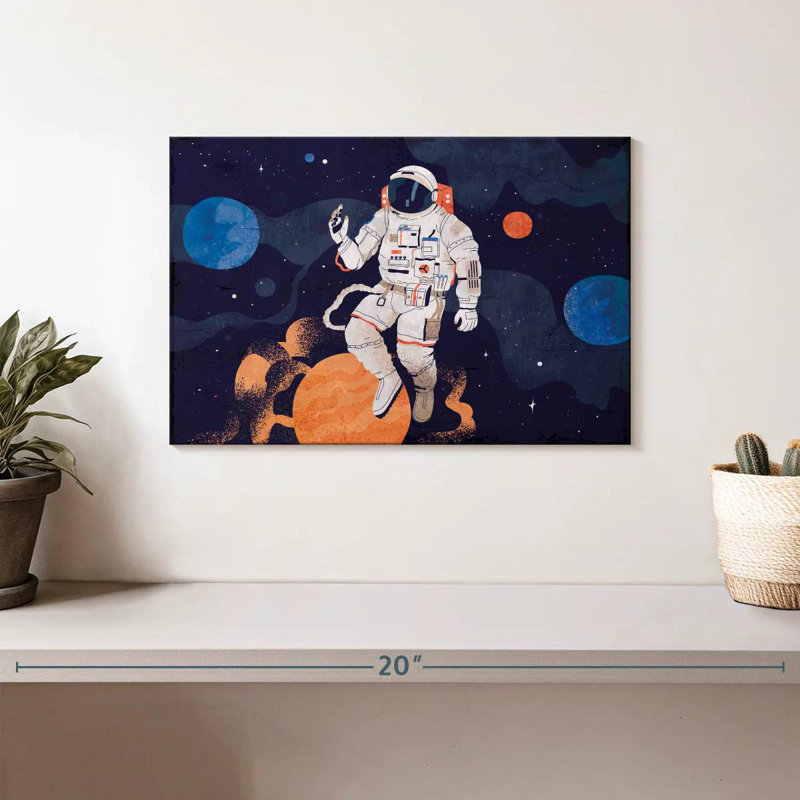 Astronaute avec planètes, H 8 po x l 12 po