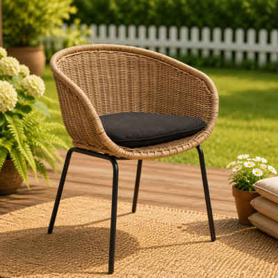 Outdoor Wicker Rattan Bucket Chair with Cushion - Set of 2  Weather-Resistant Patio Chair