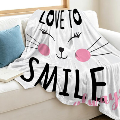 Black Ultra Soft Flannel Fleece Throw Blanket,Love Smile Girl Cat Cute Single-Sided Print