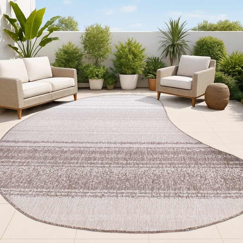 Ollin Modern Rustic Organic Curve Gradient Brown Indoor/Outdoor Rug, Novelty  6'2" x 9'