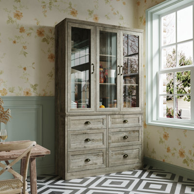 78.7" H 3 Glass Door China Display Cabinet With 6 Drawers by Ophelia & Co.