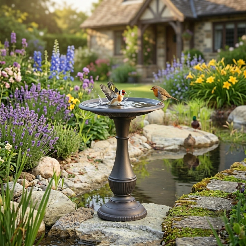Olton Metal Birdbath, Copper Rust