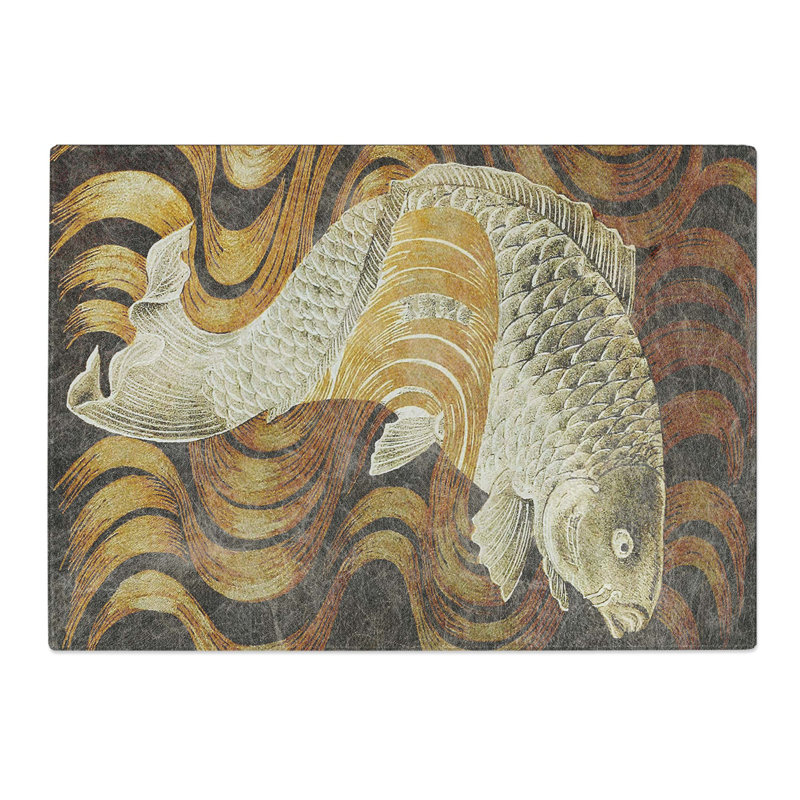 Tempered Glass a Carp Fish Swimming Upstream Chopping Board, 39 cm W x 28.5 cm L