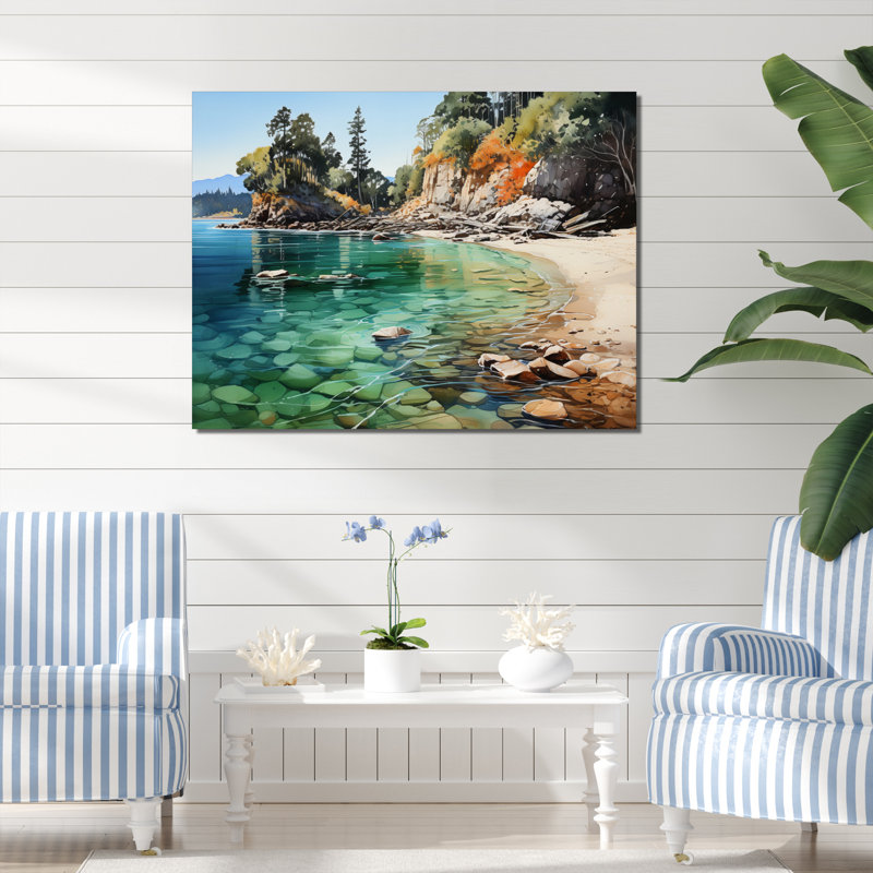 Biram Rocky Beach Seaside Reflections I - impression, H 34 po x l 44 po x P 1,5 po, Toile tendue