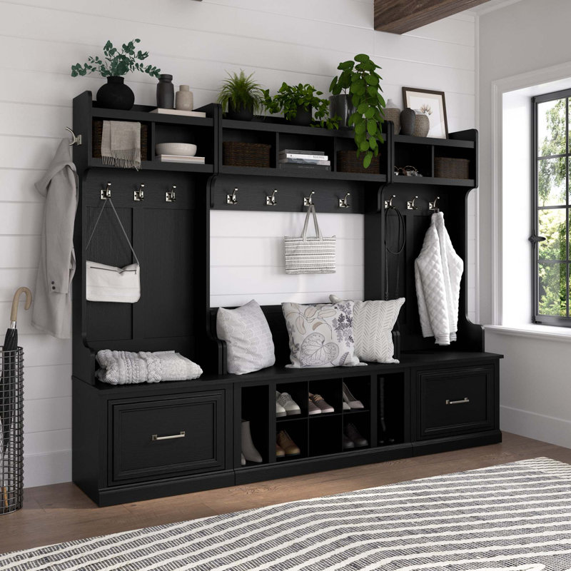 Kierra Hall Tree with Bench and Shoe Storage, Black