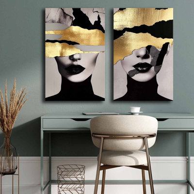 Superbes peintures décoratives sur toile (2 pièces), 100% toile, 18,0 x 27,6 pouces chacune | Cadre en bois de pin 100% de qualité supérieure, dimensions totales: 37,4 po x 27,6 po | Parfait pour le salon et le bureau, élégance artistique