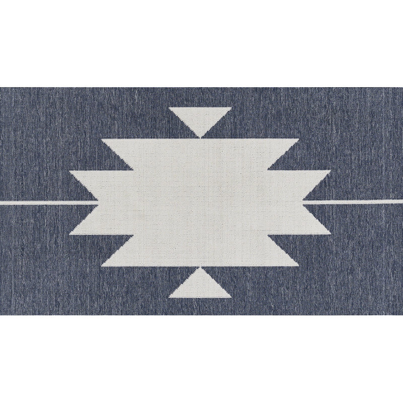 Tapis géométrique beige / bleu intérieur / extérieur, Rectangle 1 pi 8 po x 3 pi 7 po
