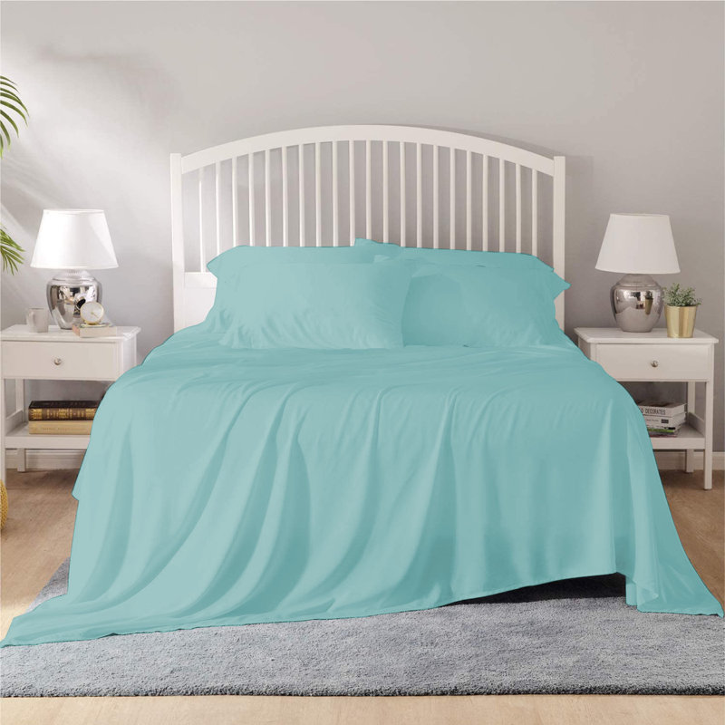 Bamboo Sheet Set, Aqua, King Sheet Set + 1 Fitted Sheet + 4 Pillowcases