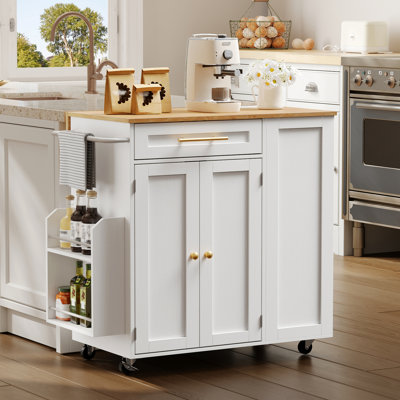 Kitchen Island With Extendable Table, Mobile Kitchen Cart With Charging Station, 2 Locking Casters, Adjustable Shelf & Storage Drawer by Ebern Designs
