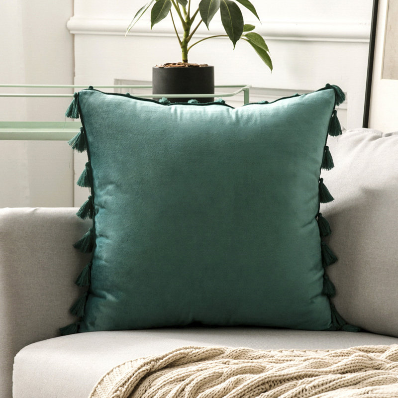 Tassels Velvet Reversible Throw Pillow, 18 x 18, Orange, Pillow Cover Only - No Insert
