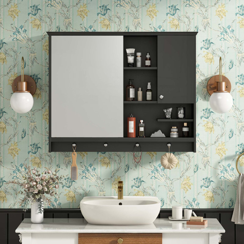 Armoire à pharmacie murale pour salle de bain, Noir, noir, noir, noir