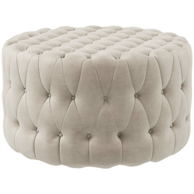 HOMCOM 31.5" Round Ottoman, Large Velvet-Feel Upholstered Foot Stool With Button Tufted Design And Padded Seat For Living Room, Entryway, Beige