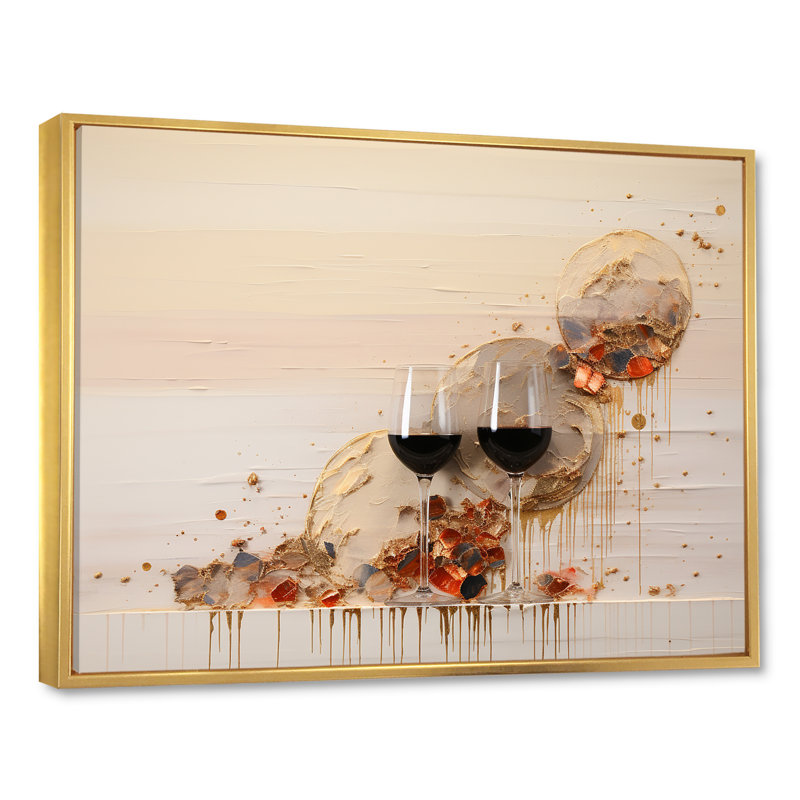 Minimalisme vin champagne sur toile, Cadre flottant doré, H 12 po x l 20 po x P 1 po