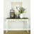 Wood Intricately Carved Scroll White Console Table with Brown Wood Top