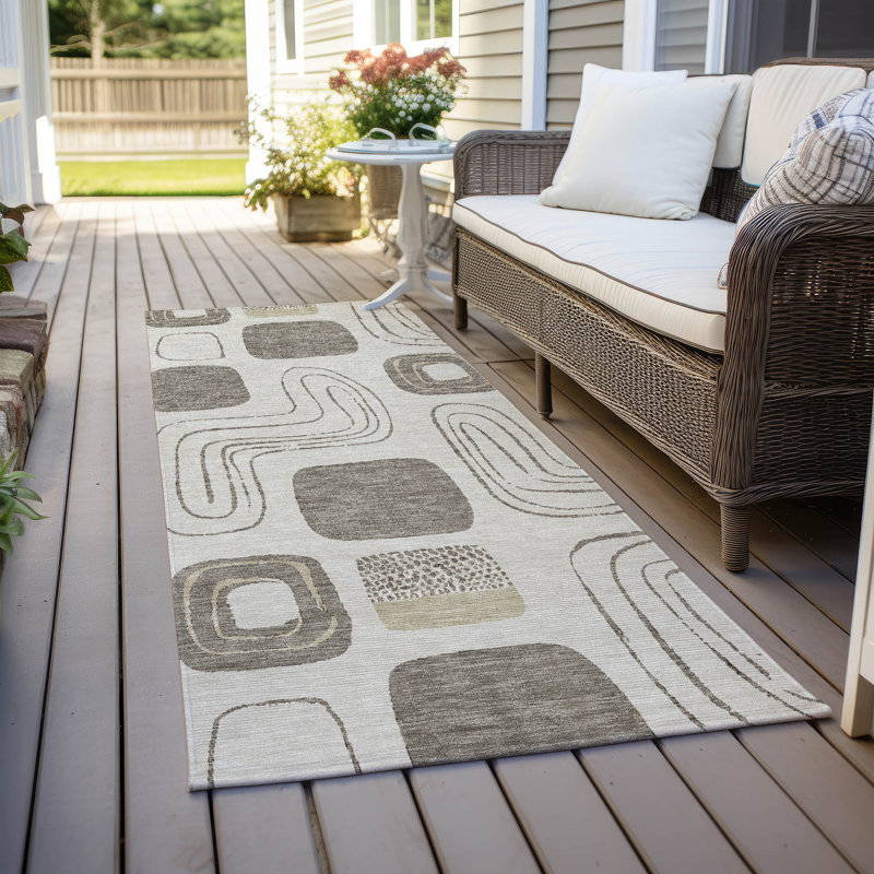 Machine Washable Indoor/Outdoor Claudian ACN1670 Beige Rug, Runner 2'3" x 7'6"