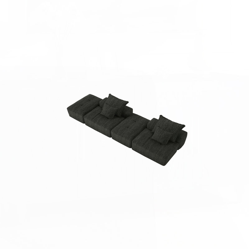 Canapé modulaire surdimensionné moderne avec 2 repose-pieds, Chenille noir