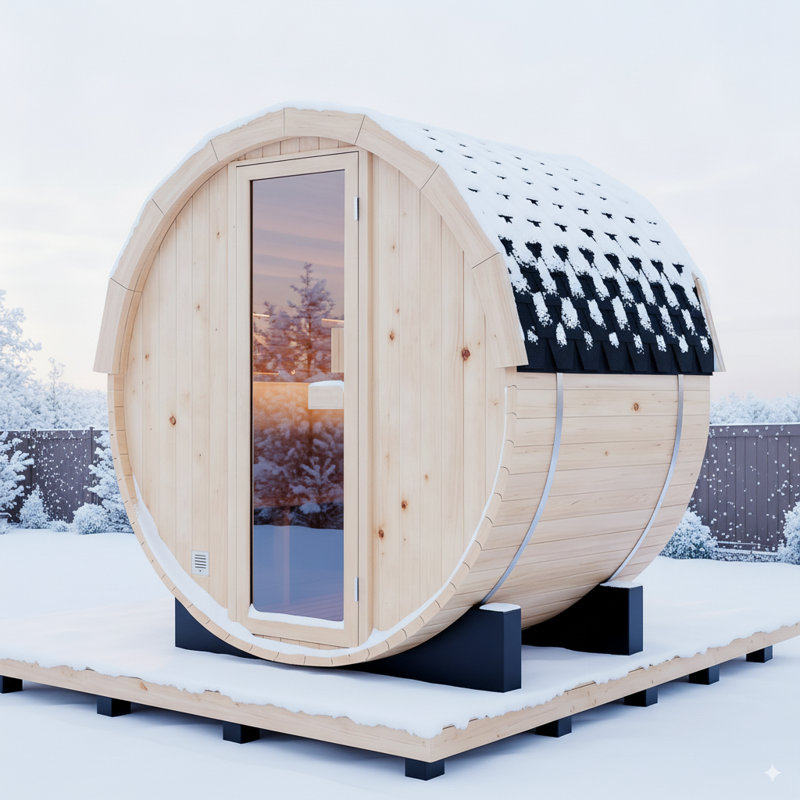 Smartmak Outdoor Barrel Steam Sauna, 2 Person Wood Steam Sauna Room with 220V, Saunas Heater with Saunas Stone (Pine Wood, 70.86“x47.24"x70.76")