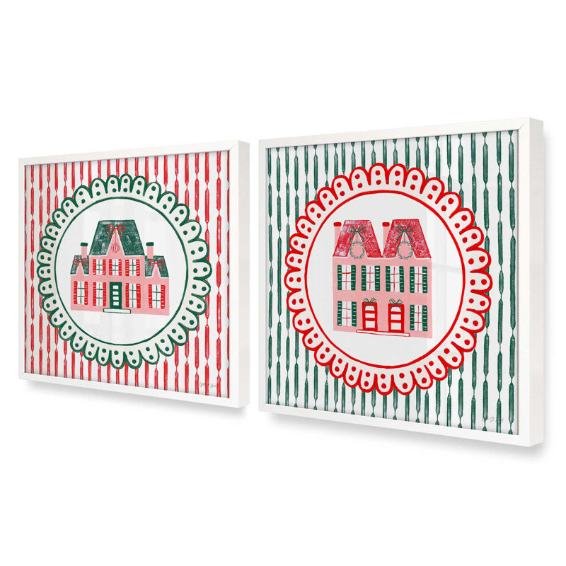 Ensemble de 2 estampes festives Manor Glow, 20 po x 20 po, Blanc opaque