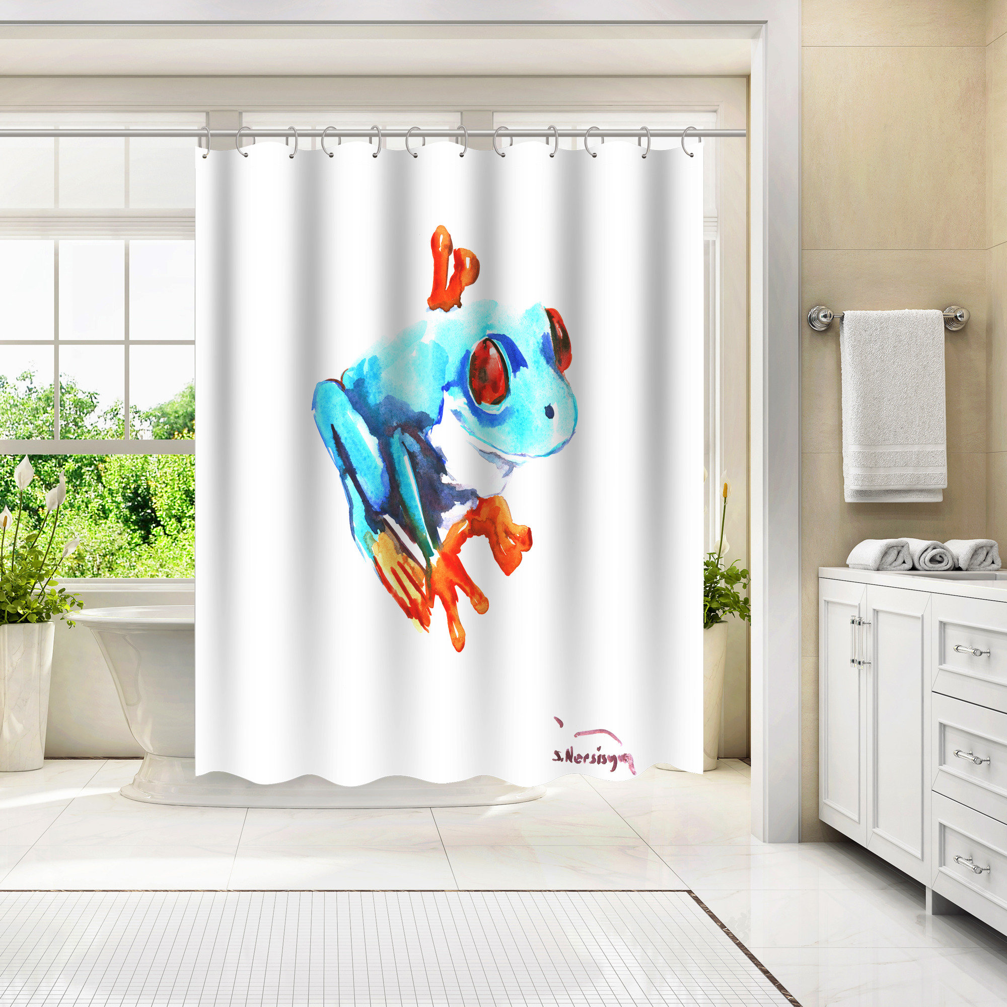 Americanflat 71 x 74 Shower Curtain, Frog by Suren Nersisyan