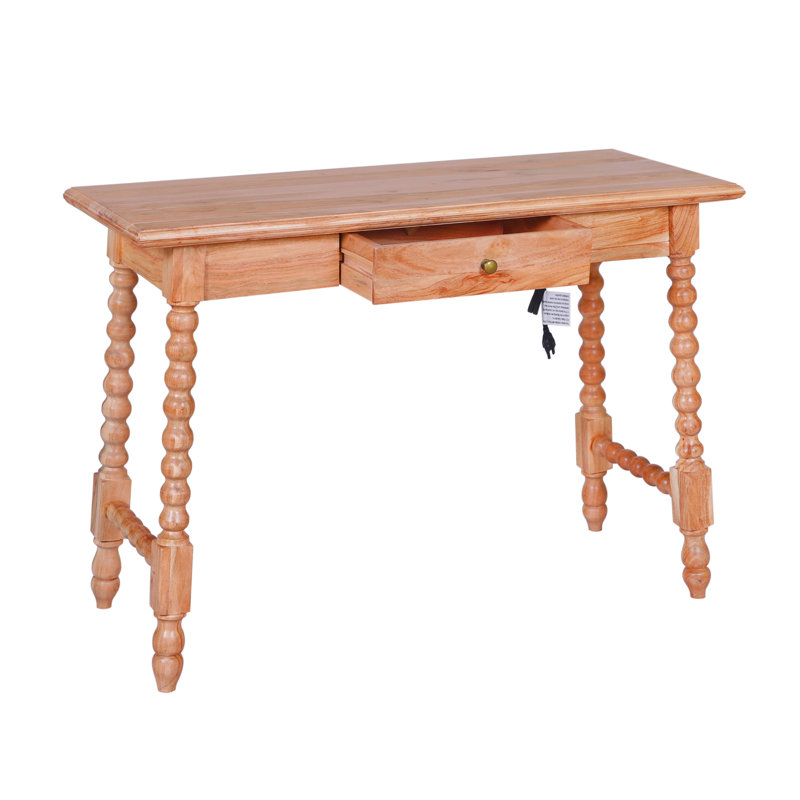 Natural Acacia Wood Writing Desk with Brass Knob