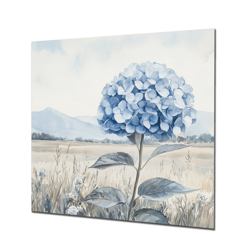 Champ d'hortensias en hiver II - hydrangées, impression murale en métal, H 16 po x l 16 po