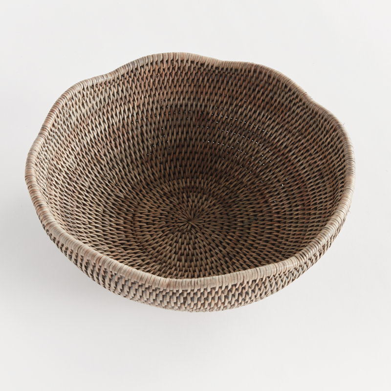 BURMA RATTAN SCALLOPED EDGE BOWL LG, 5.25" H x 13.25" W x 13.25" D, Brown