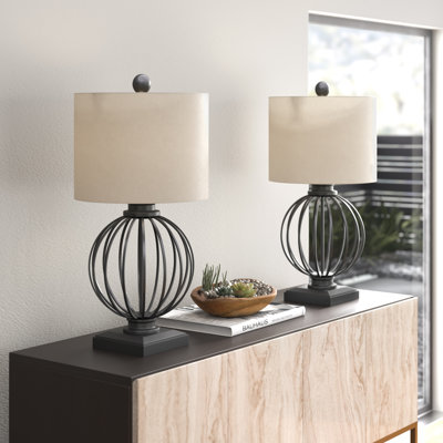 Howse 26" Modern Table Lamps - 2 Piece Wrought Iron Open Cage Lights with LED Bulbs - Rustic Farmhouse Style for Living Room or Bedroom