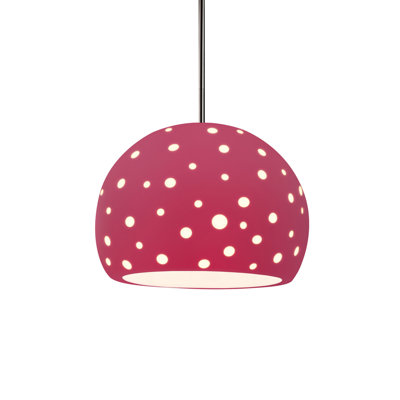 Luminaire suspendu sphère 1 lumière perforée - Cerise - nickel brossé - l 12,25 po x H 9,25 po - ampoule remplaçable - tige rigide