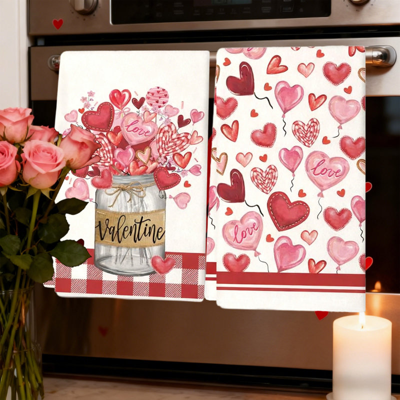 Happy Valentine's Day Kitchen Towel, Absorbent Drying Cloth For Cooking And Baking, 23.6x15.8in Multicolor, D