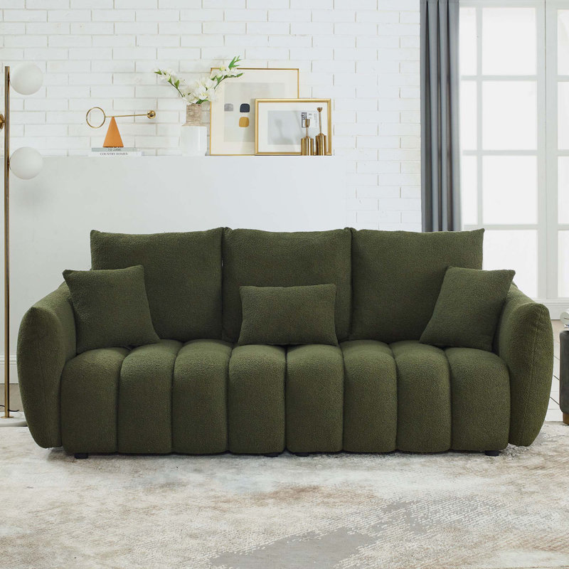 79.5" Oversized Teddy Upholstered 3-Seater Sofa, Green Velvet, 32" H x 82" W x 36" D