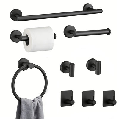 Ensemble de quincaillerie de salle de bain moderne noir mat 9 pièces, 304 porte-serviettes en acier inoxydable, porte-papier hygiénique et crochets