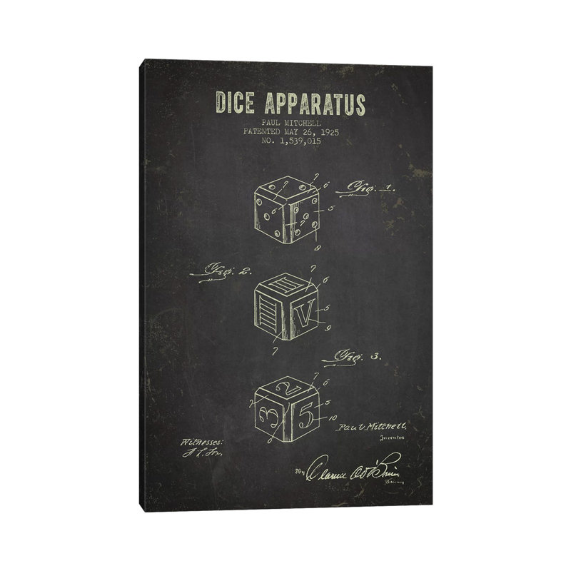 Paul Mitchell Dice Apparatus Patent Sketch (Charcoal) by Aged Pixel - Wrapped Canvas Gallery-Wrapped Canvas Giclée