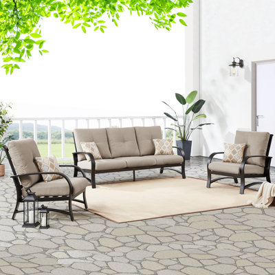 Ensemble de conversation extérieur / intérieur en aluminium 3 pièces avec coussins Sunbrella® Chamber