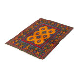 Tapis orange brûlé en laine noué à la main de conception unique 3 pi 1 po x 4 pi 8 po