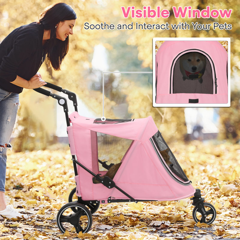 Large Gray Steel Frame Dog Stroller with Rubber Wheels